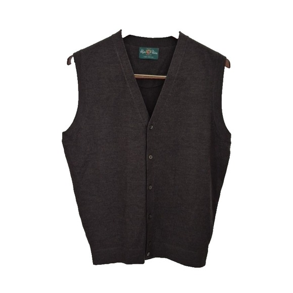 Alan Paine Sweater Vest Mens 40 Brown Pure Merino Wool Cardigan Grandpa‎ NWOT - Picture 1 of 8